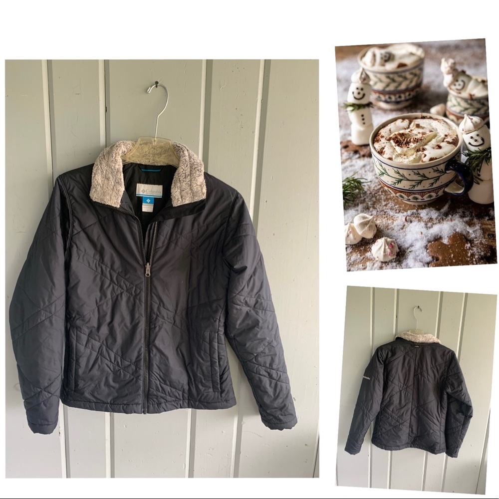 Columbia Black Utility Jacket with Cream Sherpa Collar